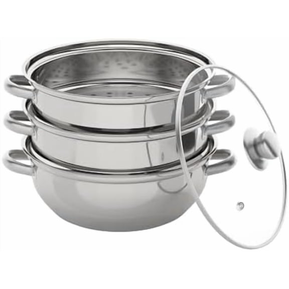 3-Tier Food Steamer for Cooking, 11 Vegetable Steam Cooker with Glass Lid, Induction Ready, Stainless Steel Steamer Pot & Pan Set$$Home Decor, Kitchen, & Other
