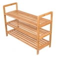 thumbnail image 1 of 3 Tier Free Standing Shoe Rack with Handles - Bamboo - Wood - Closets and Entryway - Organizer - Fits 9 Pairs of Shoes, 1 of 5