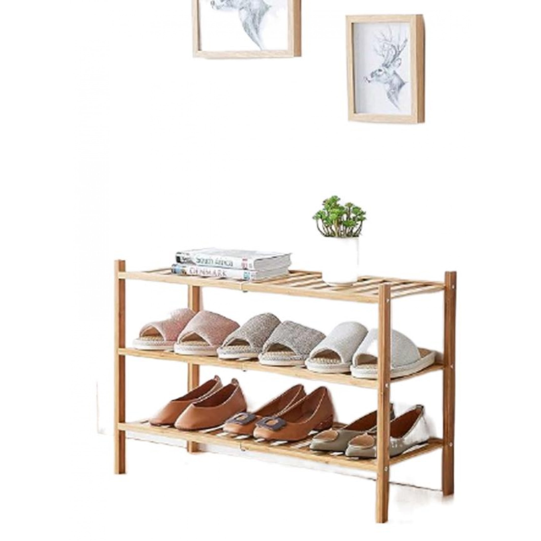 3-Tier Free Standing Shoe Racks, Bamboo Wood Shoe Rack For Entryway ...