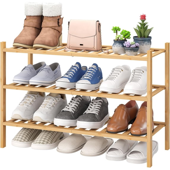 Free Standing Wardrobe Racks 3-Tier Free Standing Shoe Racks, Bamboo Wood Shoe Rack for Entryway ...