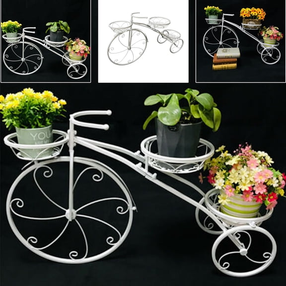3-Tier Free Standing White Iron Tricycle Planter Home Garden Patio Decor Bicycle Plant Stand Wrought FOR Entryways Living Rooms