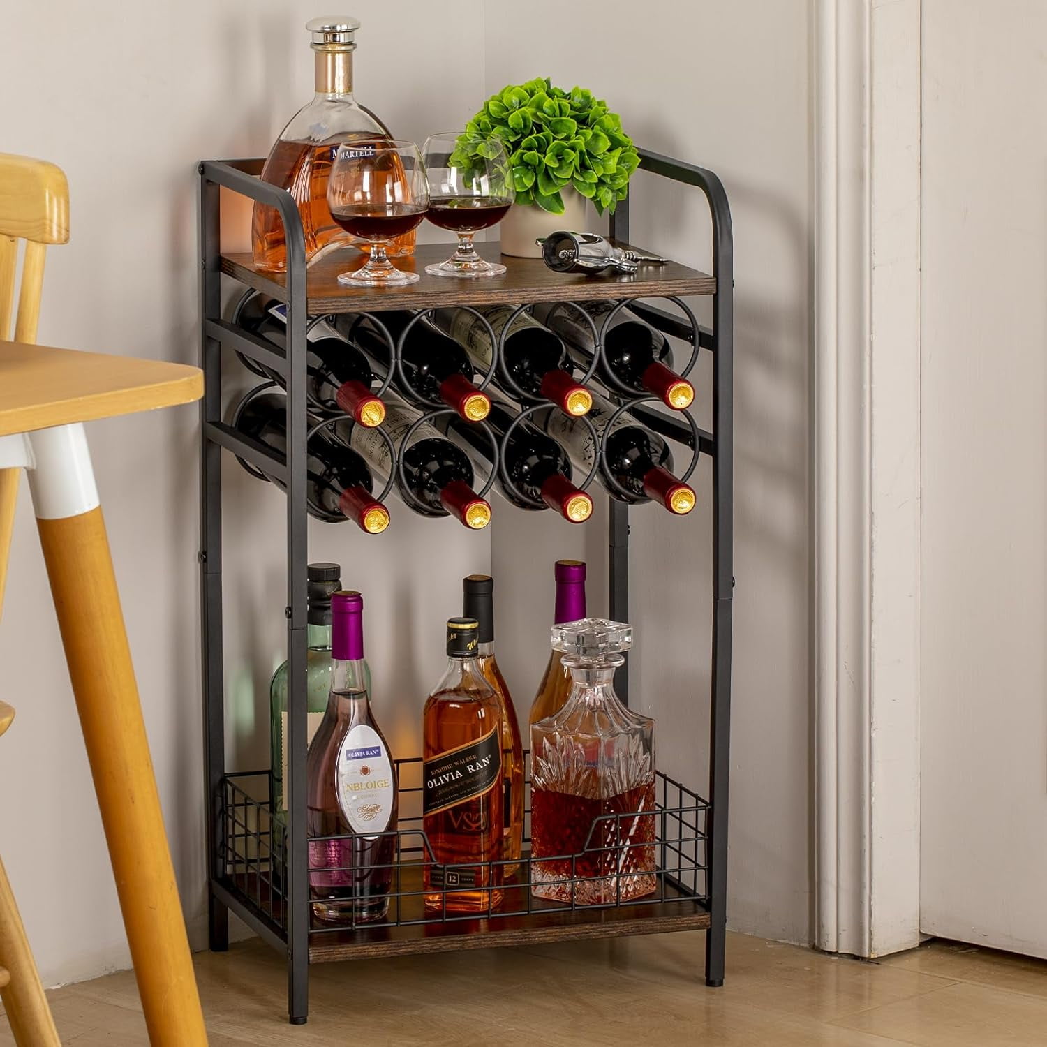 Bottle Rack Floor Standing Metal Wine Rack Industrial Standing