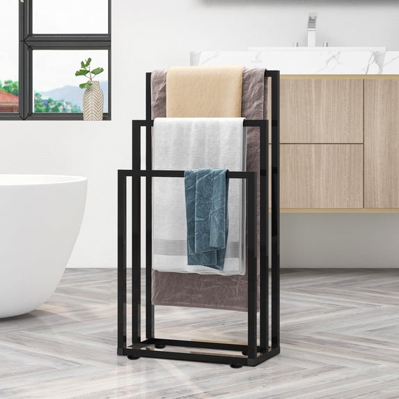 3 Tier Freestanding Metal Towel Rack, Floor Drying Holder Organizer ...