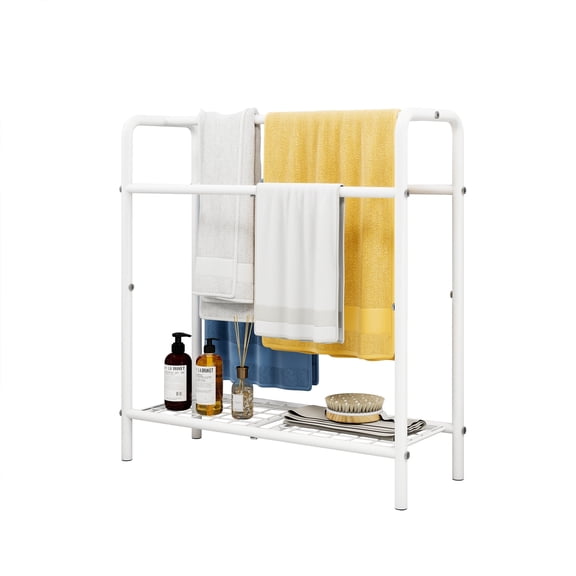 3-Tier Freestanding Metal Towel Rack Space-Saving Storage & Display Organizer, White Finish, Ideal for Bathroom, Bedroom and Pool Area