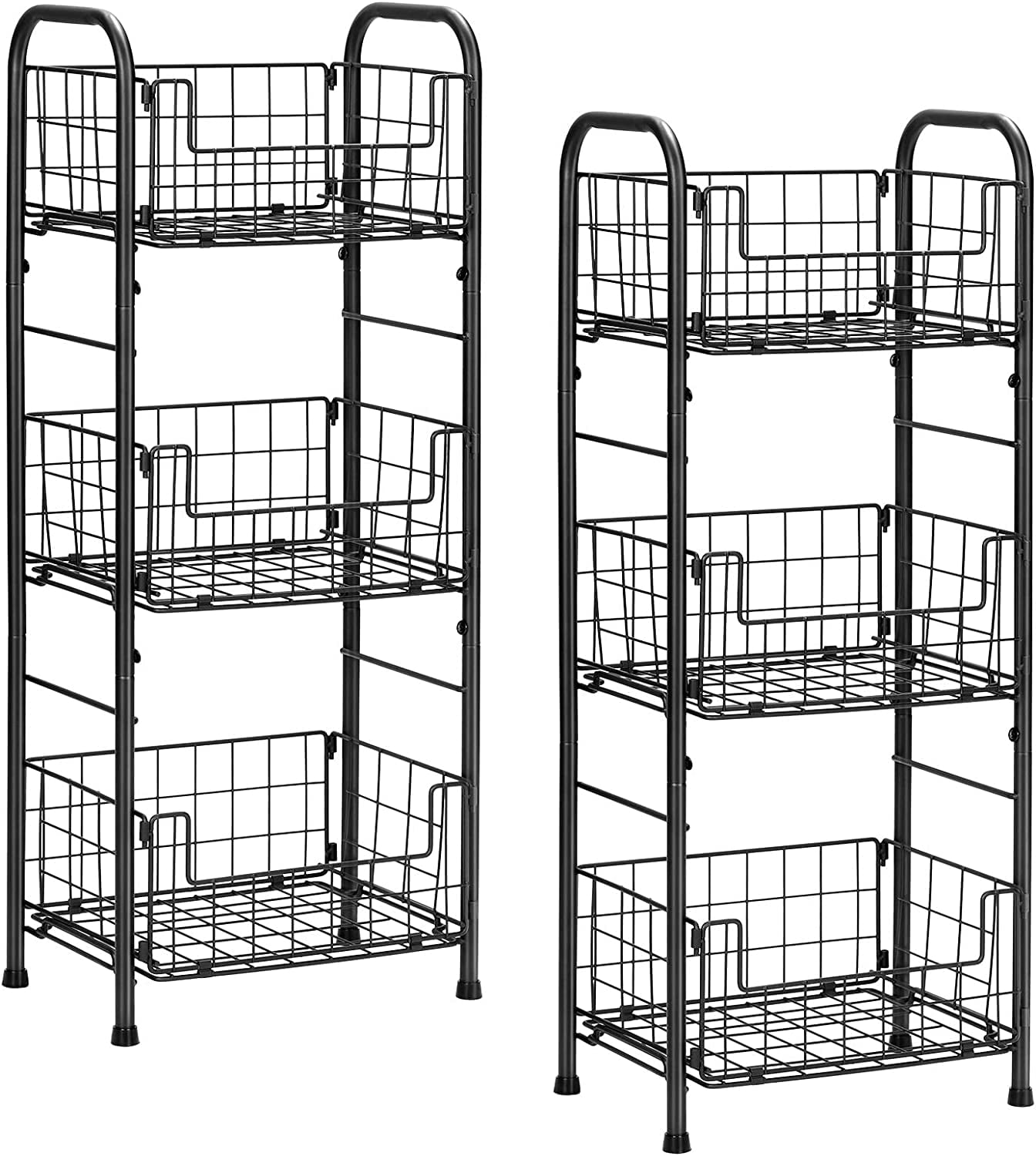 3Tier Freestanding Shelf, Storage Organizer Shelf Basket Black, 2 Pack