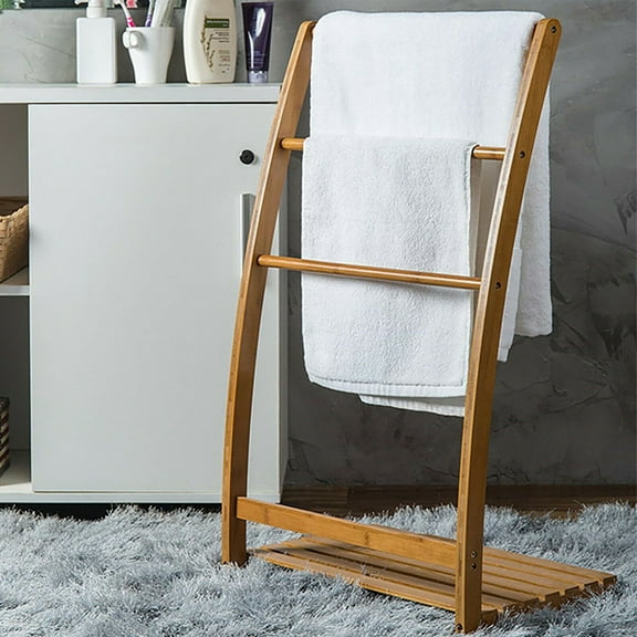 3-Tier Freestanding Towel Drying Rack Bamboo Bathroom Clothes Storage Stand