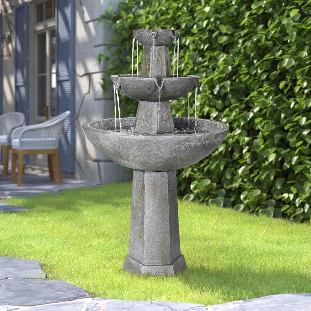 3 Tier Freestanding Waterfall Fountain, 43.3in H Outdoor Fountain with
