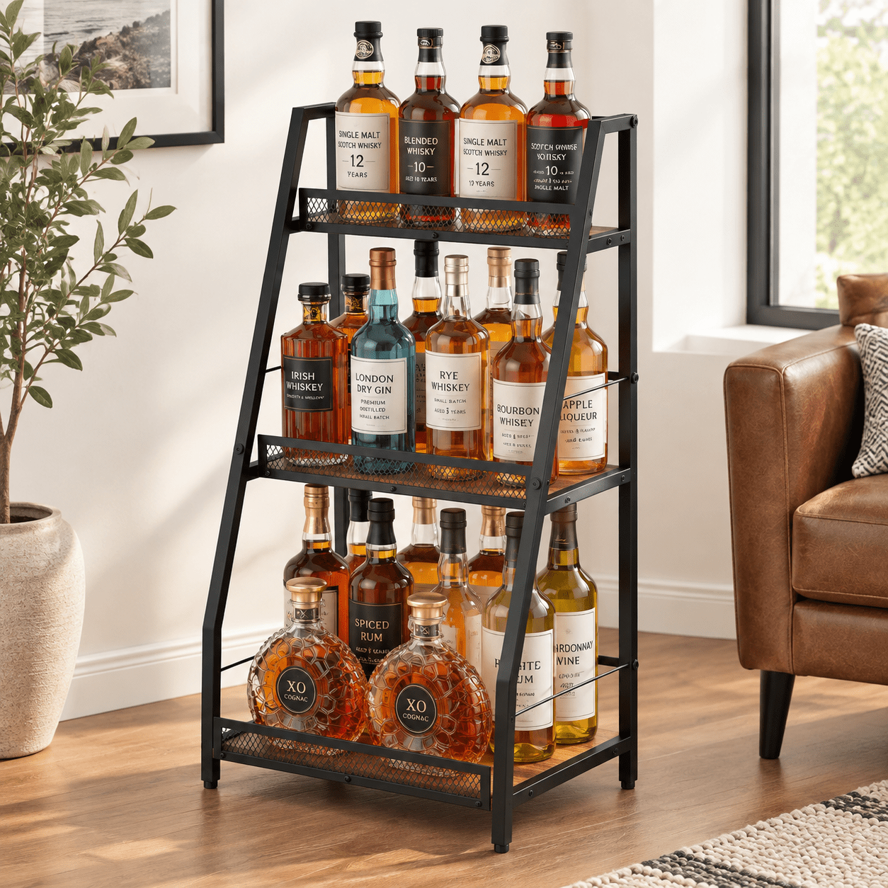 3-Tier Freestanding Wine Rack, Trapezoidal Floor Display Shelf for Home ...