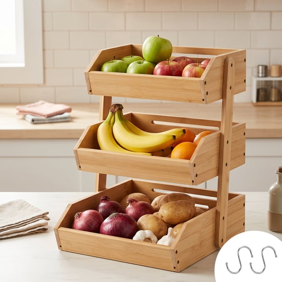 3 Tier Fruit Basket, Bamboo Fruit Basket
