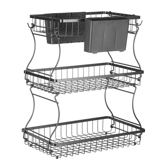 3-Tier Fruit Basket Bowl Stand with Banana Hanger, Kitchen Countertop Storage Organizer for Fruits and Vegetables