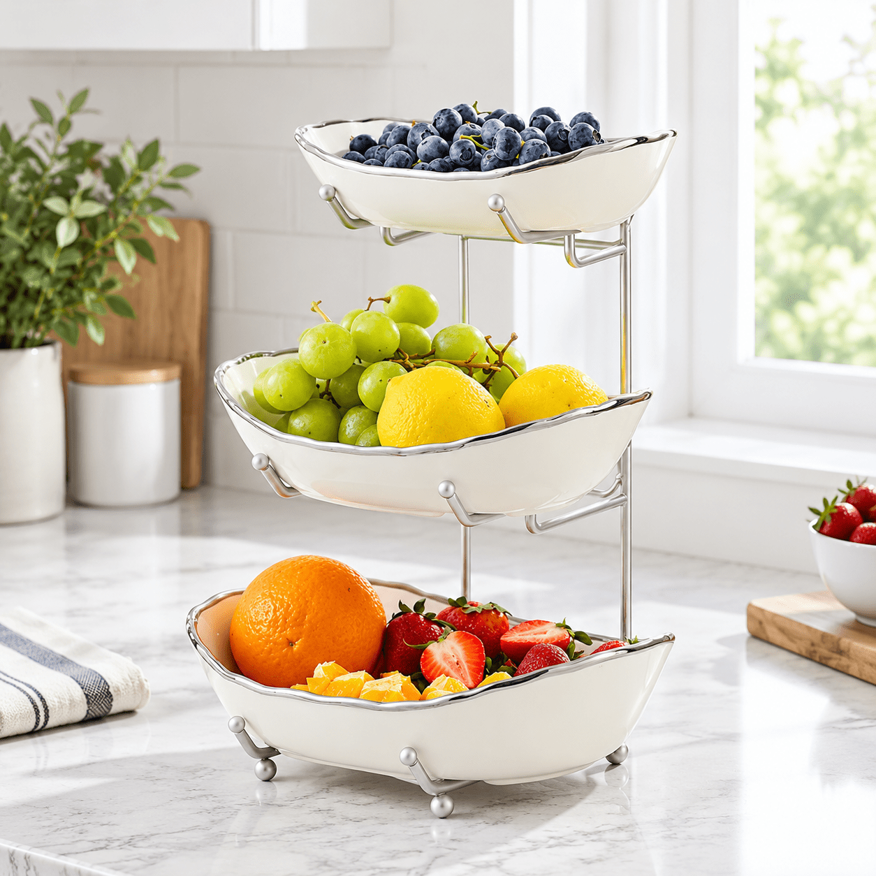 Furts Counter 3 Tier Fruit Basket Ceramic Bowl For Kitchen Counter 1 - Walmart.com
