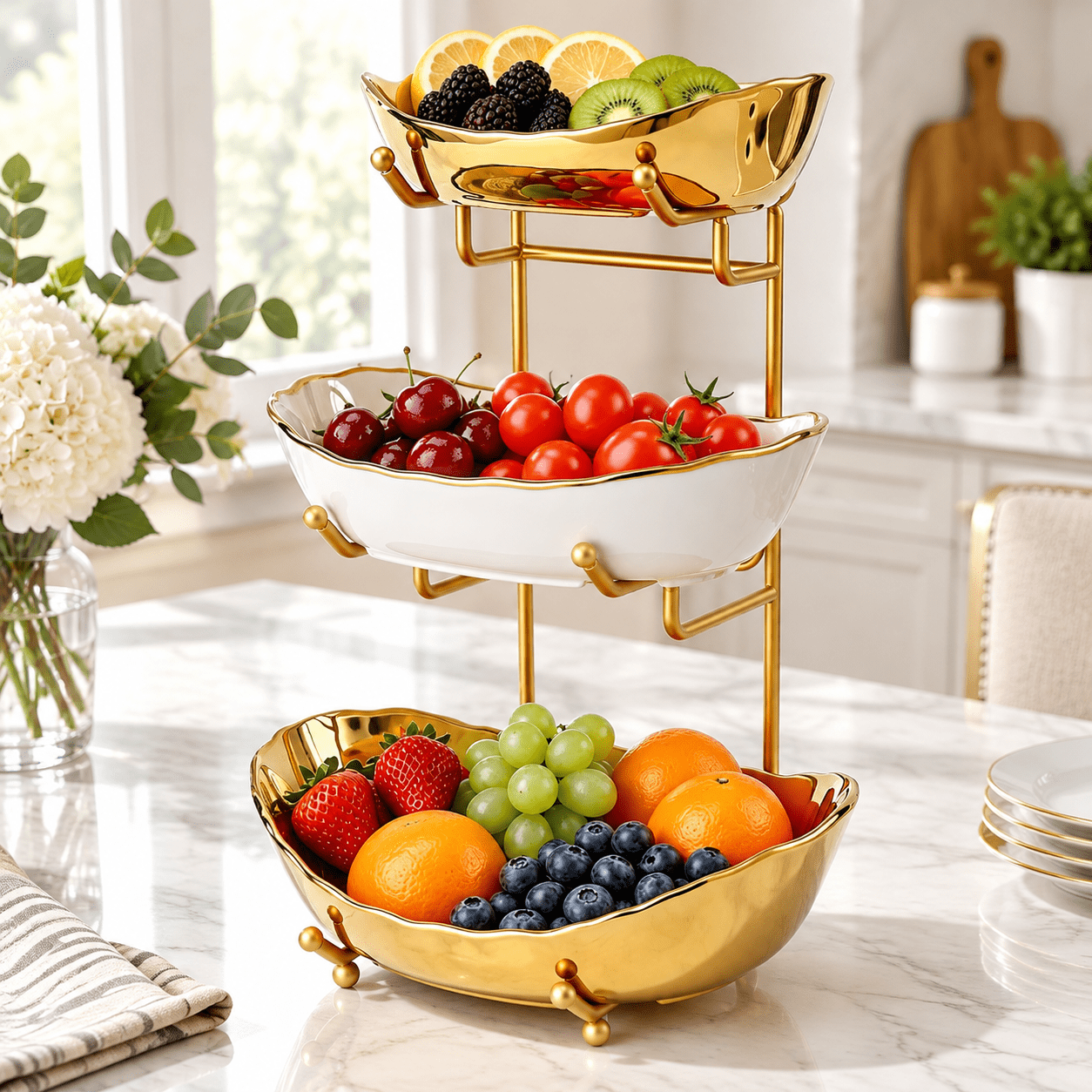 Furts Counter 3 Tier Fruit Basket Ceramic Bowl For Kitchen Counter 2 - Walmart.com