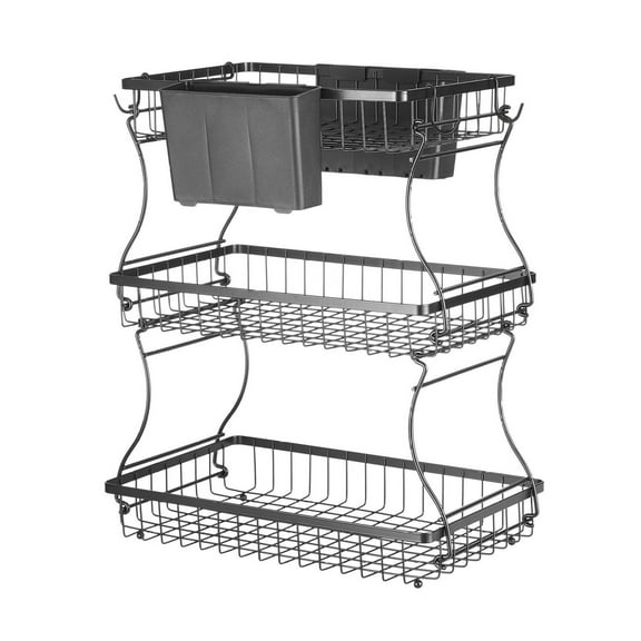 3 Tier Fruit Basket Countertop - Metal Wire Storage Organizer, Detachable Kitchen Vegetable Stand, Banana Holder - Large Capacity for Kitchen & Dining Room