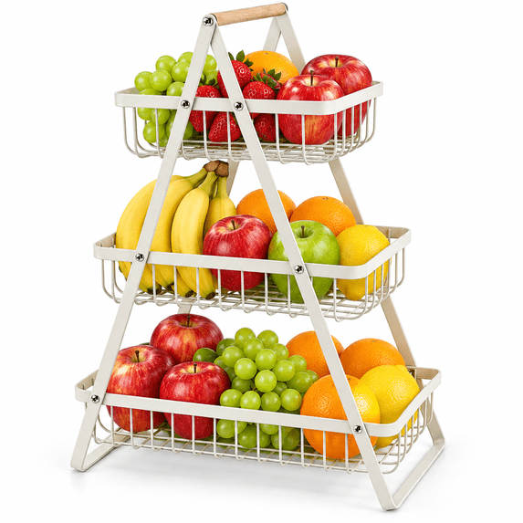 Outner F 3‑Tier Fruit Basket Stand Holder, Durable Carbon Steel Metal Storage ...