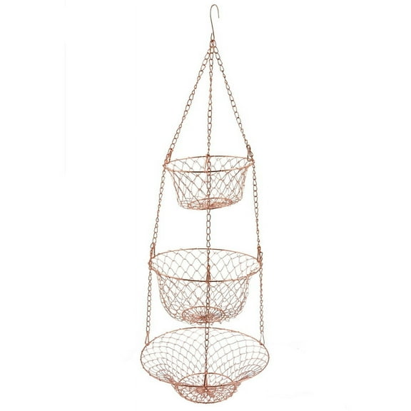 3 Tier Fruit Basket, Vegetable Kitchen Storage Basket Chain Hanging Space Saving Fruits, Plants Storage Basket(Copper)