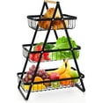 thumbnail image 1 of 3 Tier Fruit Basket with Wooden Handles, AOKIWO Metal Multifunctional Kitchen Counter & Dining Organizer for Fruit, Vegetable, Pasta, Bread, Bathroom Storage, 1 of 8