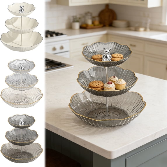 3 Tier Fruit Basket for Kitchen Counter, Stackable Plastic Fruit Bowl Stand with Tiers for Produce, Snacks and Vegetable Storage Organizer