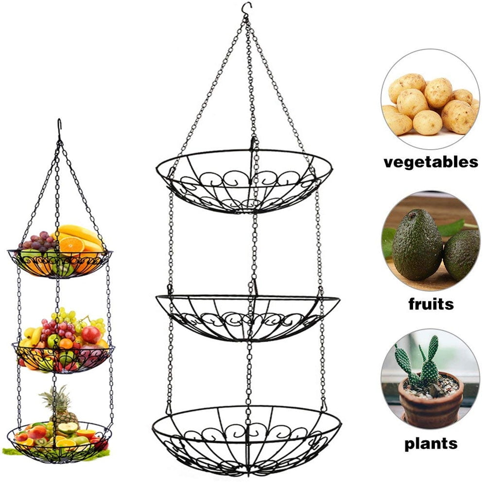 3 Tier Fruit Basket, iPstyle Vegetable Kitchen Storage Basket Heavy Metal