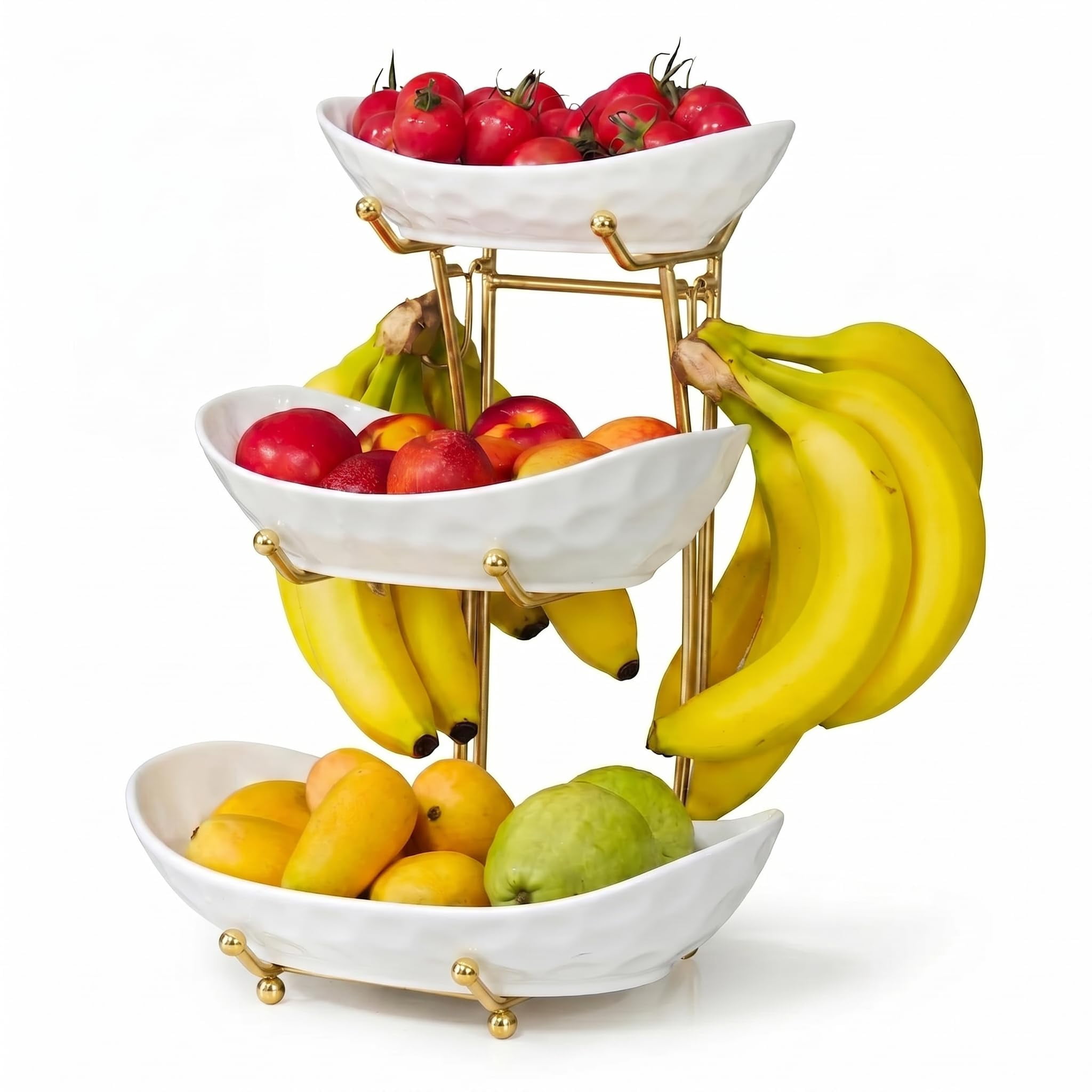 3 Tier Fruit Bowl For Kitchen Counter Ceramic Tiered Basket Stand ...