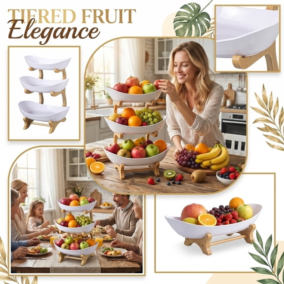 3 Tier Fruit Bowl for Kitchen Counter Plastic Serving Trays for Party Dessert Display Stand Storage Basket Thanksgiving Table Centerpiece Easter Decor Organizer, White