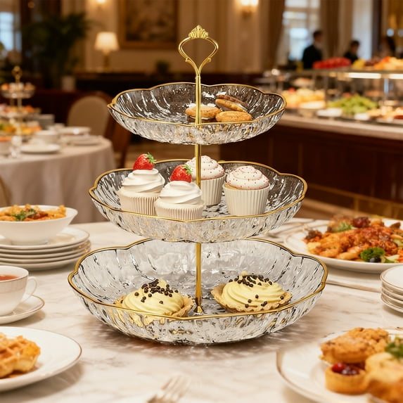 3 Tier Fruit Bowl, Plastic Stackable Fruit Plates for Home Decor, Kitchen Dining Table Centerpiece, Snack Serving Tray for Parties, Picnic, Camping