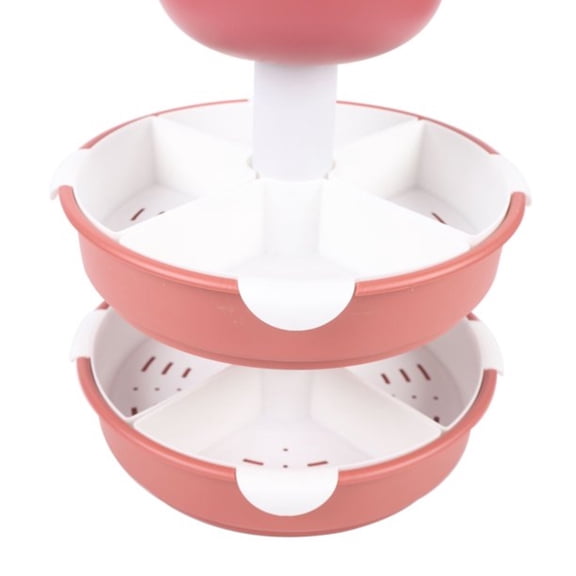 3 Tier Fruit Drain Basket Countertop Hot Pot Platte Rotable Food Tray Fruit Vegetables Holder(Pink)