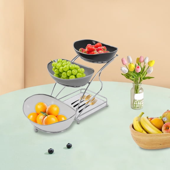 3 Tier Fruit Serving Bowls w/ Stand Fruit Serving Bowl Holder for Kitchen Silver