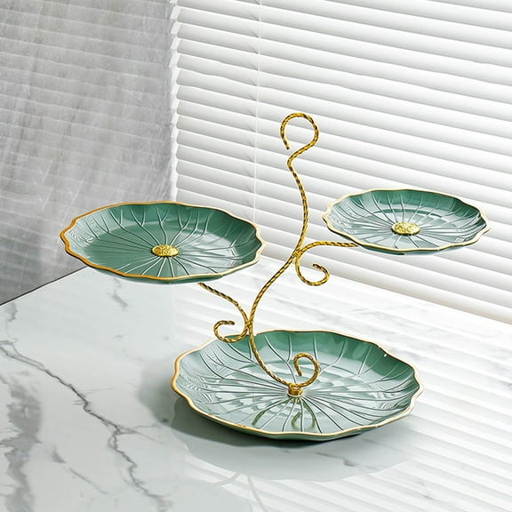 3-Tier Fruit Tray, Multi-Layer Snack Server for Kitchen Counter with Basic Disassemble Style, Synthetic Fruit Bowl Stand for Collect, Sweets, Dried Nibbles, Fasteners and Desserts, Green