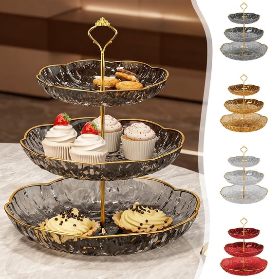 3-Tier Fruit Tray Stand Plastic Dessert & Snack Serving Platter for Candy, Cookies and Coffee Table Display (9.45 in)