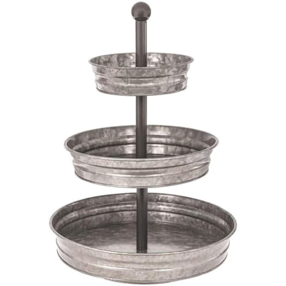 3 Tier Galvanized Round Metal Tray, Three Tiered Serving Tray for Farmhouse or Cottage Theme Decor, 18 Inches, Size,$$Home Decor, Kitchen, & Other