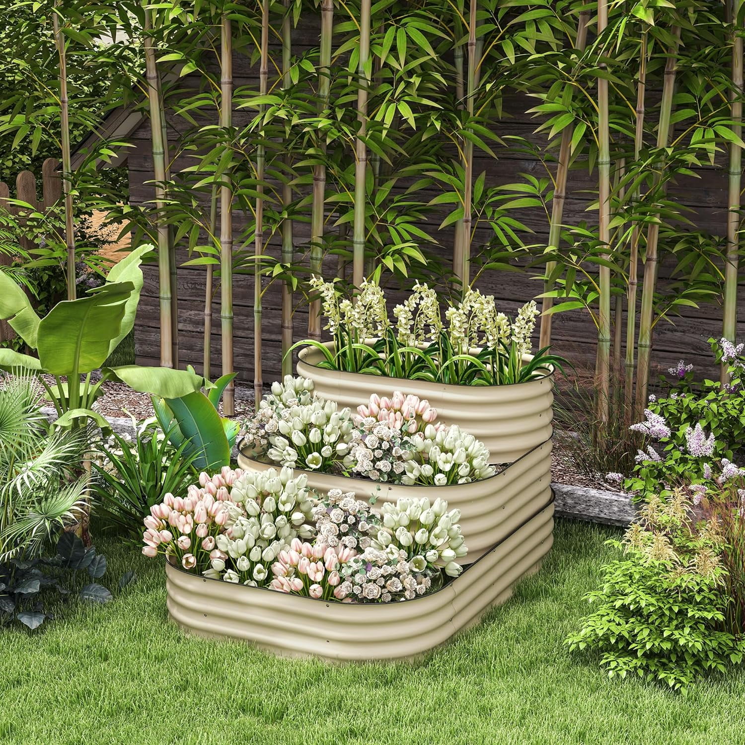 WORKPRO 37in Outdoor Galvanized Raised Garden Bed with Legs and Wheels White