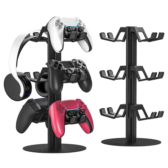 3-Tier Game Controller Holder and Headphone Stand Aluminum Alloy for Desk Compatible with X-Box, PS5, PS4, and N-Switch Headset Holder for 6 Controllers