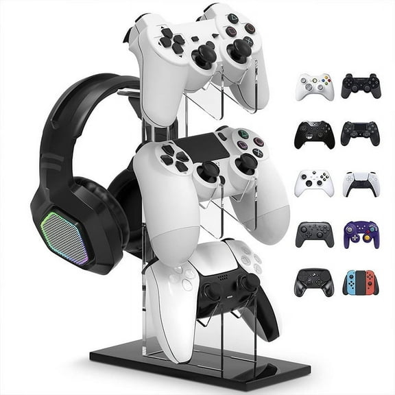 3 Tier Game Controller Holder and Headset Stand Compatible for PS4 PS5 Xbox Switch, Controller Stand Gaming Accessories,Clear