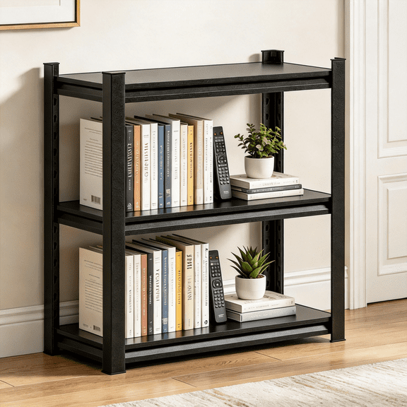 3 Tier Garage Shelving Heavy Duty,32"H Metal Shelving Unit,1500LBS Adjustable Basement Storage Shelves,Double-Layer Column with Reinforced Ribs,for Warehouse,36"W x 12"D