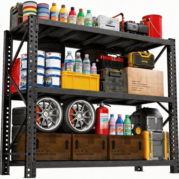 Multi-Scene 3 Tier Garage Shelving, 4500 lbs Solid Steel Storage Shelves, Freely Assembled Utility Unit for Pantry and Tool Room, Black, 67"W x 20"D x 63"H