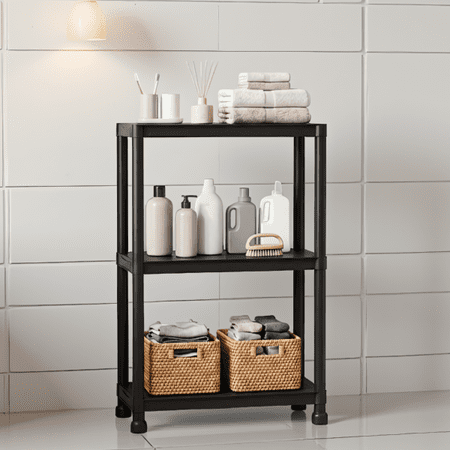 3-Tier Garage Storage Shelf, PP Plastic, 100 lbs per Shelf, Tool-Free Assembly, Black, 24" x 12.5" x 37"