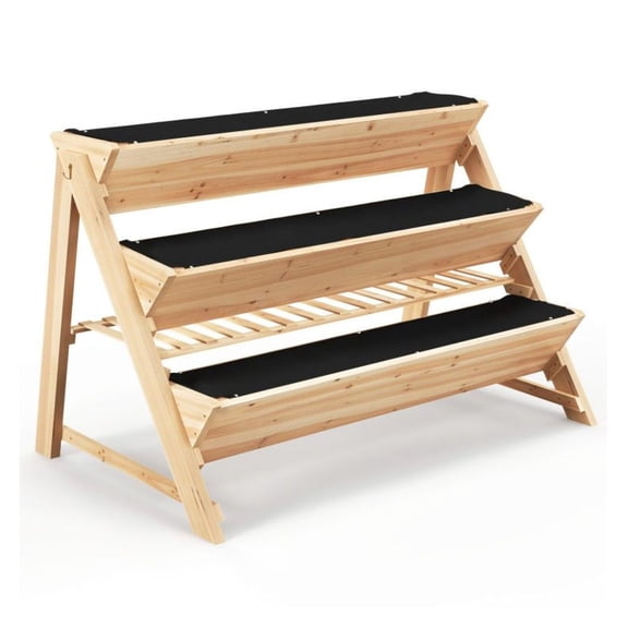 3-Tier Garden Bed - Raised Planter Boxes with Hanging Tools & Liners - Fir Wood Vertical Plant Stand for Outdoor Gardening - Patio, Balcony