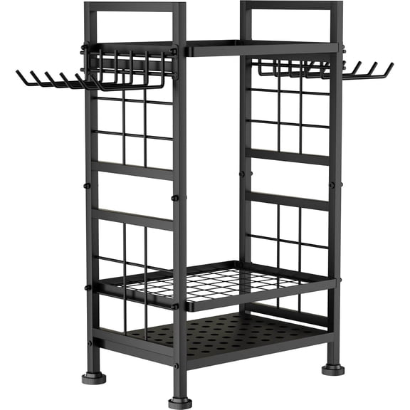 3 Tier Garden Tool Organizer, Garage Storage and Organization, Metal Yard Tools Storage, Heavy Duty Garden Tool Organizer for Garage, Yard, Patio, Shed, Indoors and Outdoors, Black