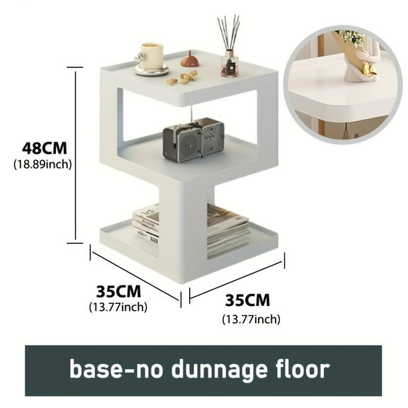 3-Tier Geometric Side Table - Modern Black Display Cabinet with Rabbit Figurine & Mug Holder. Space-Saving for Living Room, Bedroom, or Office - Easy Assembly.