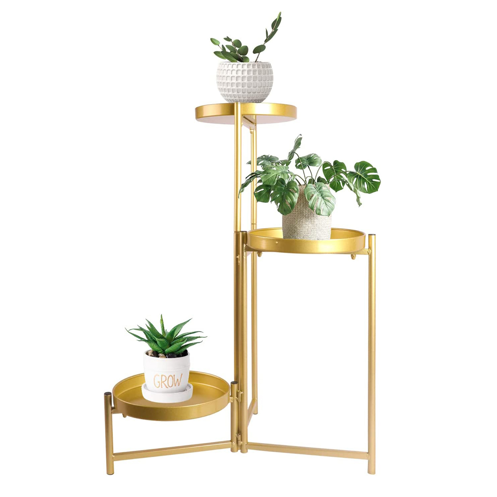 3 Tier Gold Plant Stands Corner Metal Planter Shelf for Indoors Decor