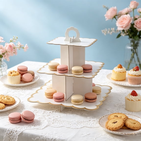 3-Tier Gold Rim Cupcake Stand Dessert Tower for Weddings, Birthdays, and Party Dessert Table Display