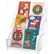 3-Tier Greeting Card Display Stand Acrylic Sticker Display Stand Portable Clear Sticker Holder Greeting Card Shelves for Home Retail Counter Show 27x25.3x33.5cm