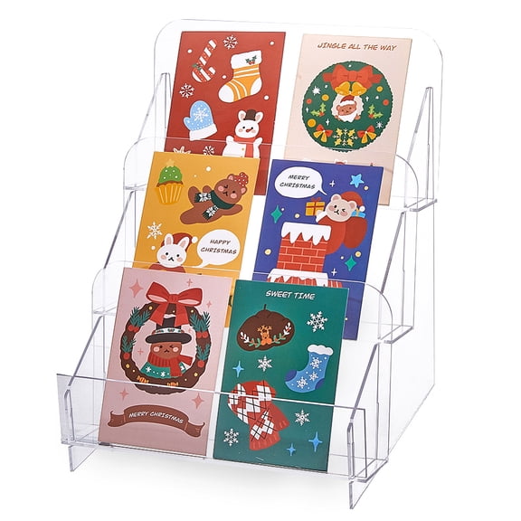 3-Tier Greeting Card Display Stand Acrylic Sticker Display Stand Portable Clear Sticker Holder Greeting Card Shelves for Home Retail