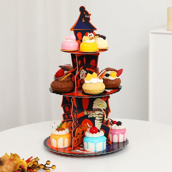 3-Tier Halloween Cupcake Stand – Pumpkin Stack Dessert Display Holder for Spooky Party Table, Haunted House Treats, Trick-or-Treat Setup, and Halloween Decorations