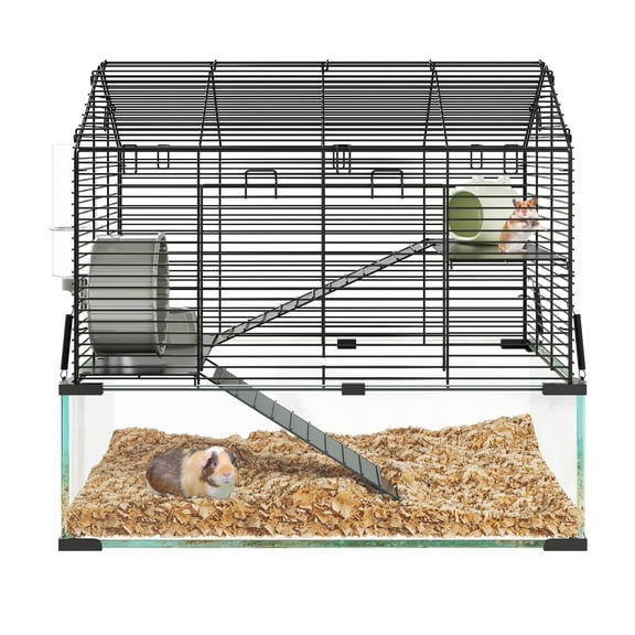 3-Tier Hamster Cage for Syrian & Dwarf Hamsters, Multi-Level Small Animal Habitat with Silent Spinner Wheel, Chew-Proof Water Bottle & Feed Bowl, Space-Saving for Apartments