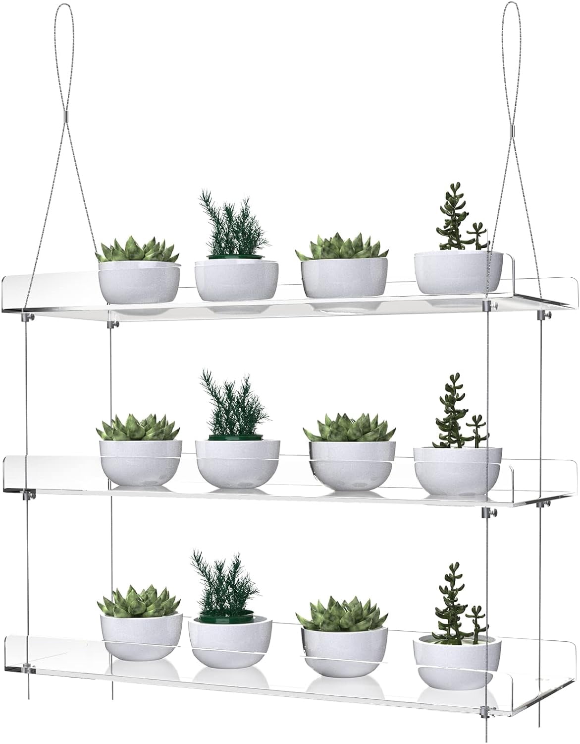 3-Tier Hanging Acrylic Plant Shelves for Windows, Each Tier 16 Inch ...