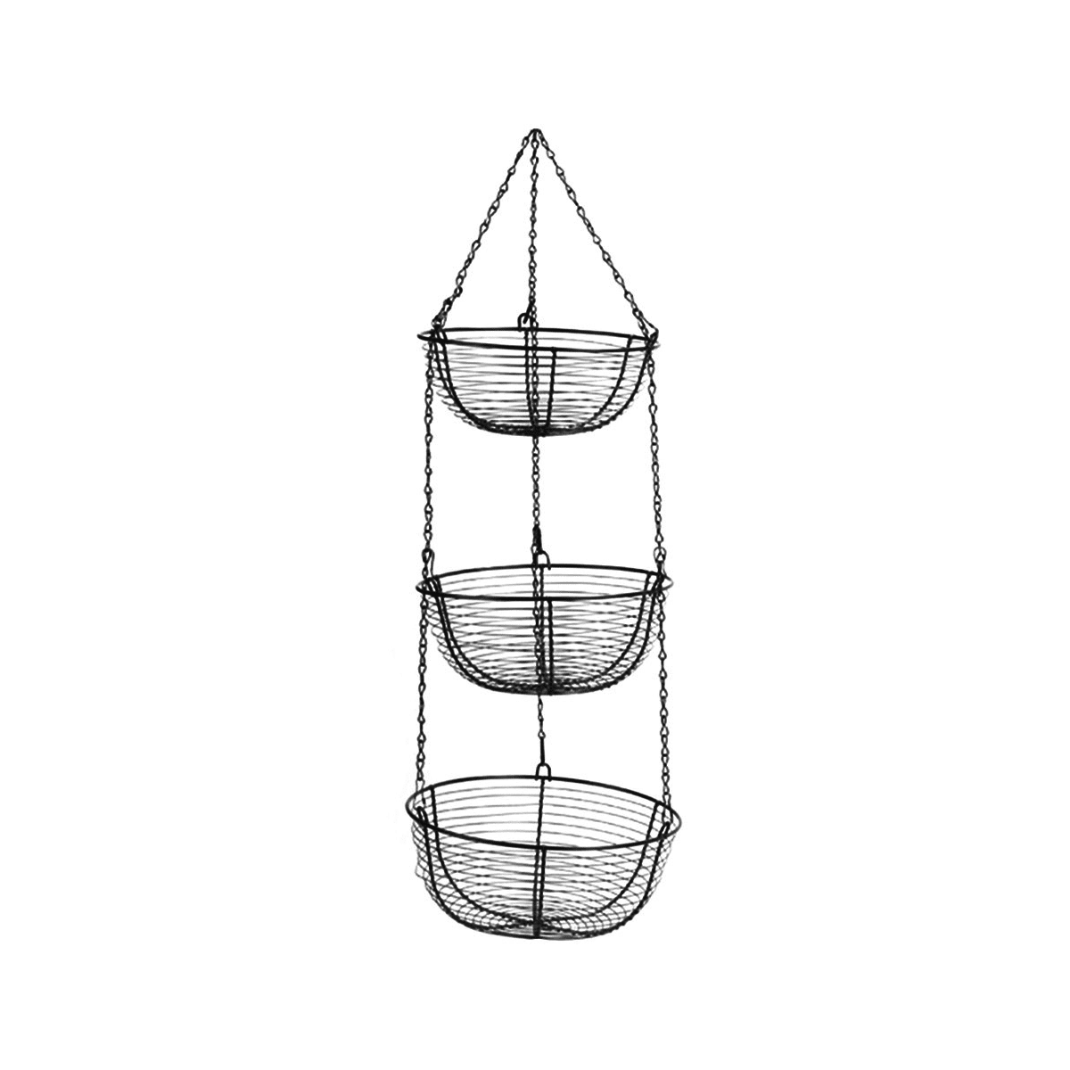3-Tier Hanging Basket Fruit Organizer Kitchen Heavy Duty Wire Organizer with Wire Metal Ceiling Hooks-Black Wire Basket