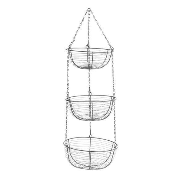 3-Tier Hanging Basket Fruit Organizer Kitchen Heavy Duty Wire Organizer with Wire Metal Ceiling Hooks-Black Wire Basket