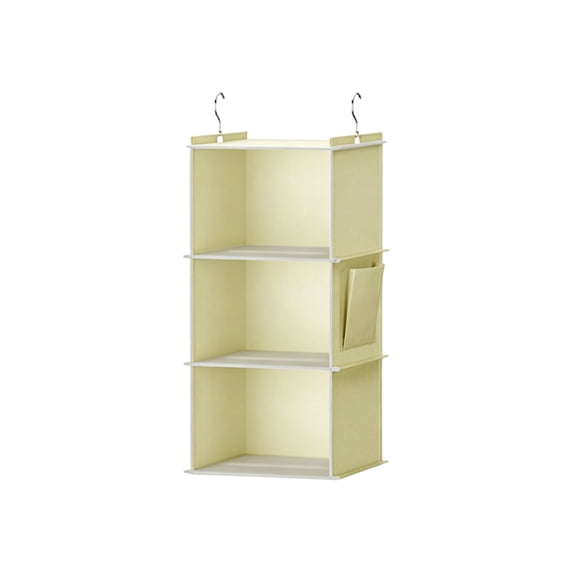 3 Tier Hanging Closet Organizer With 1 Side Pockets, Foldable Breathable Fabric Storage For Bedroom Wardrobe Clothing Arrangement(Yellow)