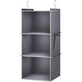 thumbnail image 1 of 3-Tier Hanging Closet Organizer with Hooks - Foldable Storage Shelves for Clothes, Grey Space-Saving Shelf ﻿, 1 of 8